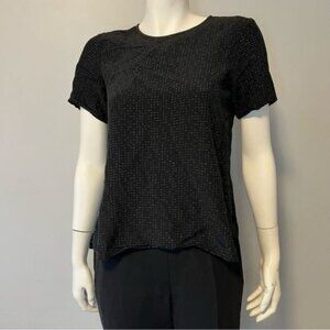 Eileen Fisher short sleeves Black Blouse with White Speckles print  size 2 US